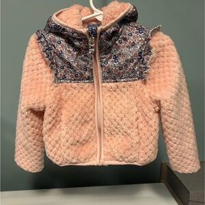 Pink Textured Jacket with Floral Hood